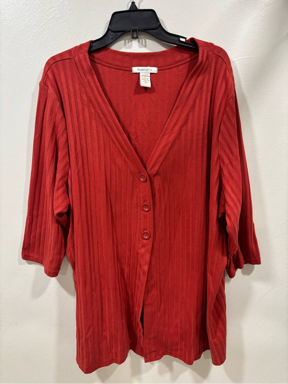 Roaman's Crimson Ribbed Button-Front Women's Top/Cardigan Size 3XL